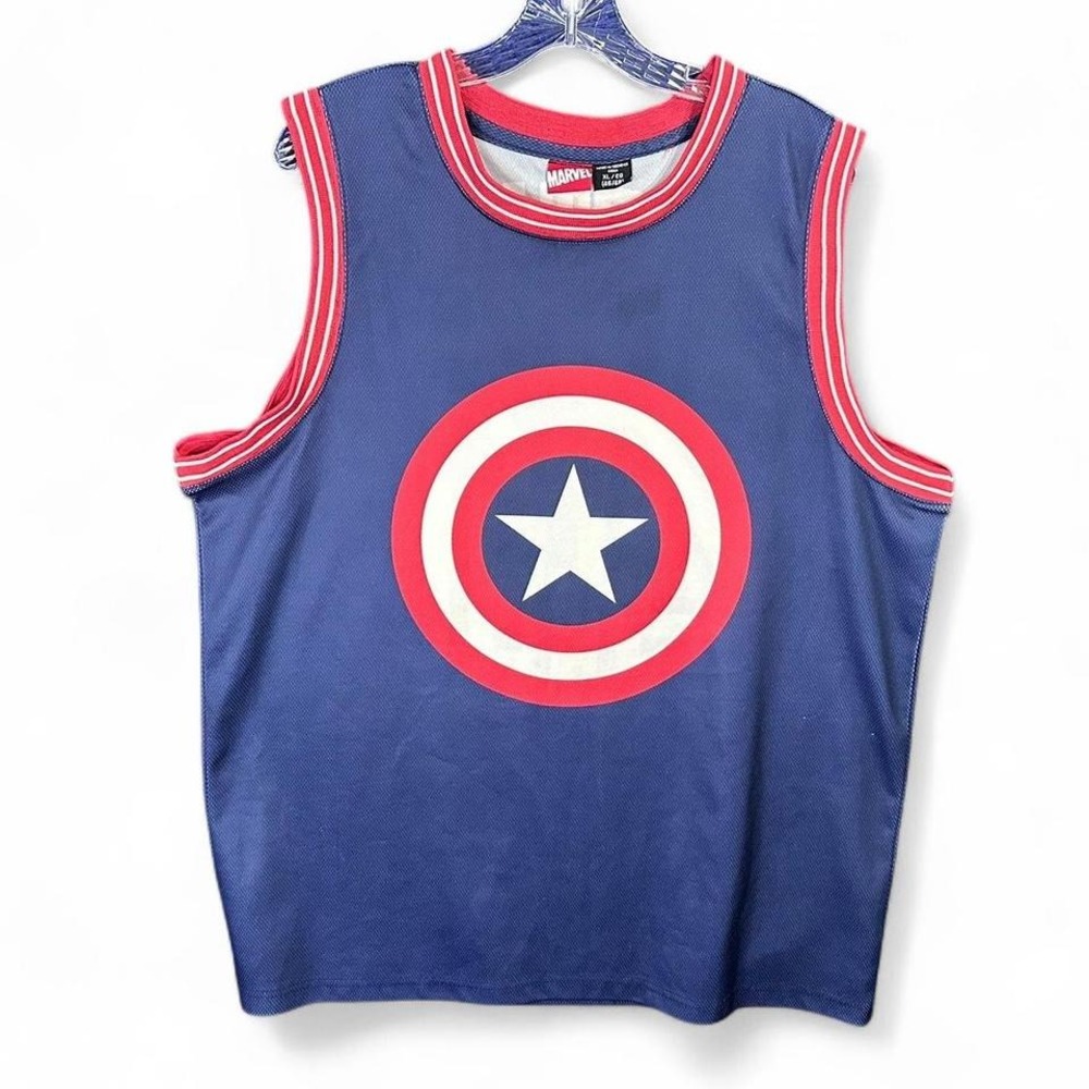 Captain America #41 Basket Ball Jersey Mens Size‎ XL Blue Marvel